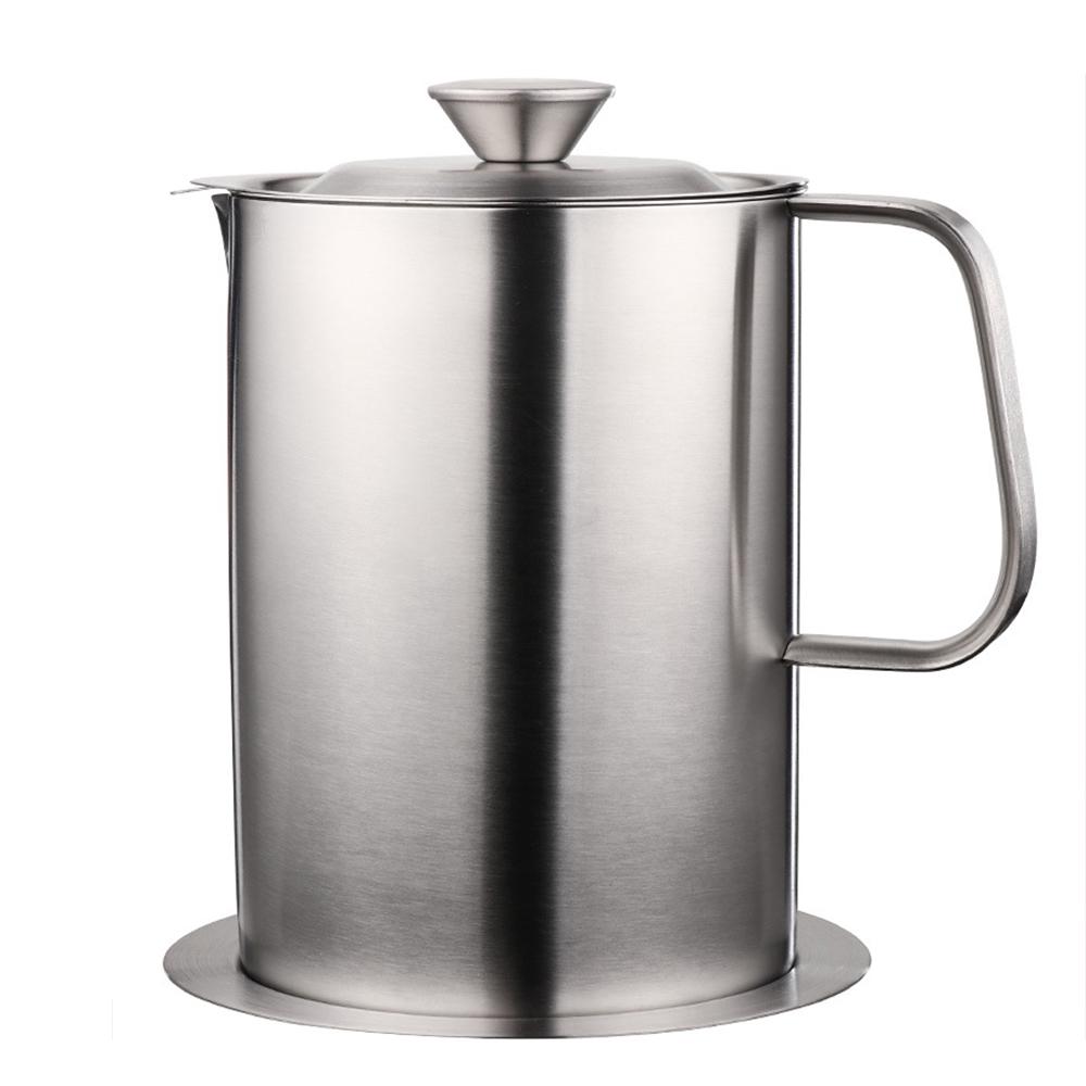 Stainless Steel Oil Container W// Strainer Storage Can Pot Bacon Grease Pot 1.7L