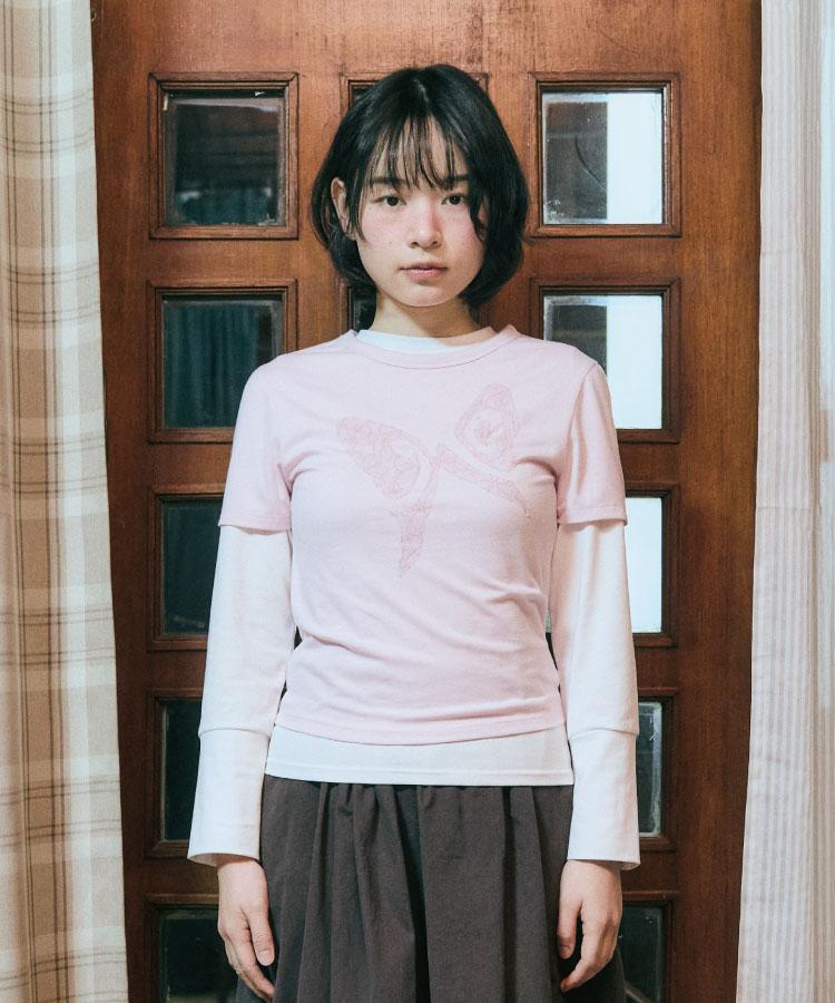 Guwolsibil Lace Patch Short-Sleeved Top Pink