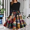Women's Fashion Round Neck Slim-Fit Christmas Print Long-Sleeved Dress
