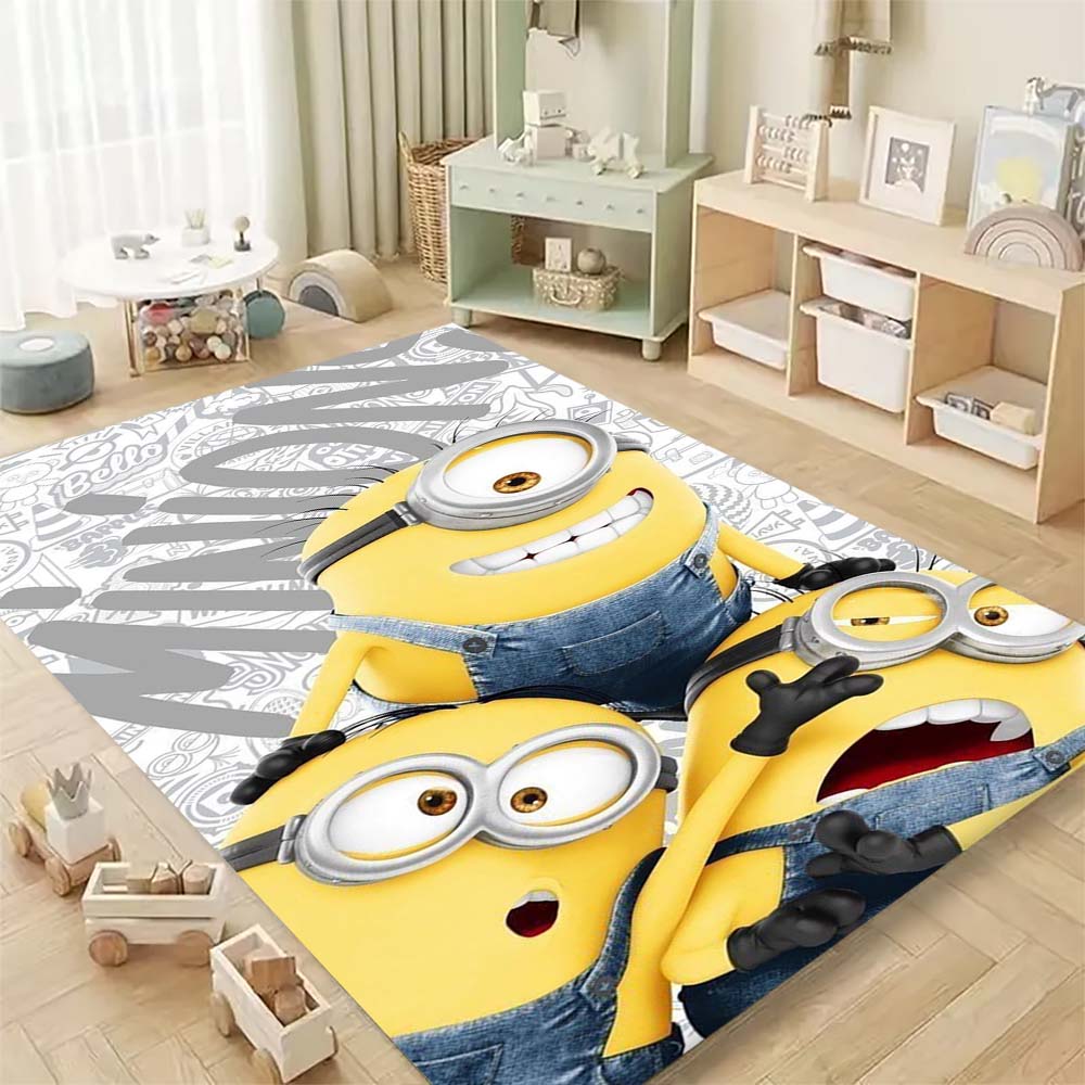 Minions Themed Round Rug Cartoon Flannel Carpet Non-Skid Floor Mat Children Playroom Bedroom Home Decor