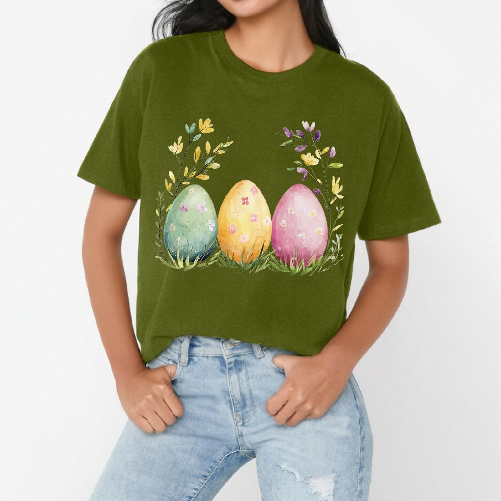 

Женская повседневная свободная футболка с пасхальным принтом, круглый вырез, пуловер, короткий рукав, топ L армия зеленый