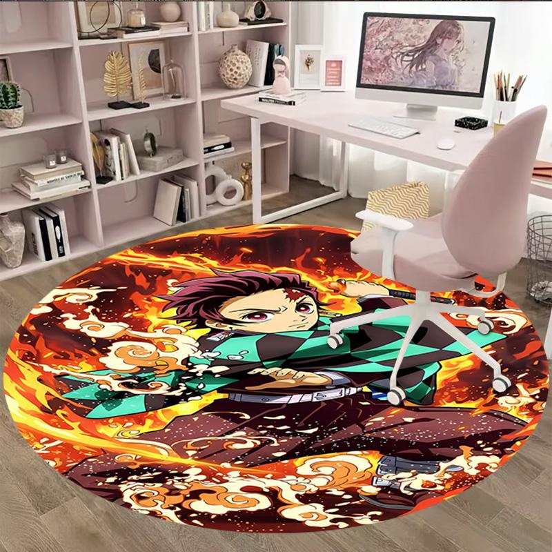 1pc Demon Slayer4 Print Round Carpet Chair Round Carpet Suitable for Bedroom Living Room Home Decorative Carpet