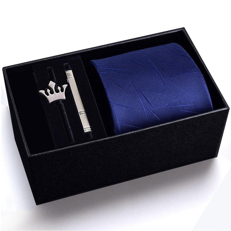 Gift Box Men'S Tie Four-Piece Set, Can Add Formal Business 8Cm Striped Black Wedding Groom