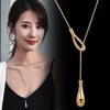 Long Water Drop Pull-Out Necklace Women'S 2024 Premium Collarbone Chain Accessories Titanium Steel Sweater Chain Snake Bone Chain