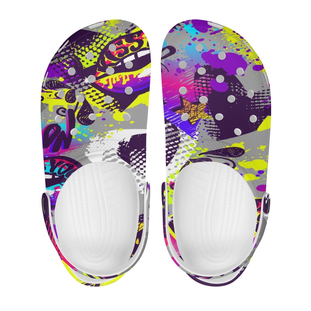 Printed White Garden Clogs Unisex Lightweight EVA Slip On Shoes Breathable Beach Pool Bathroom Home Summer Wear Outdoor Use