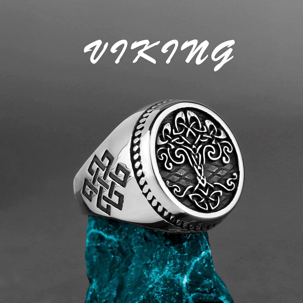 Nordic Viking Stainless Steel Ring Anchor Compass Tree of Life Rune Amulet Wolf Men Women Finger Jewelry Biker Party Club Gift