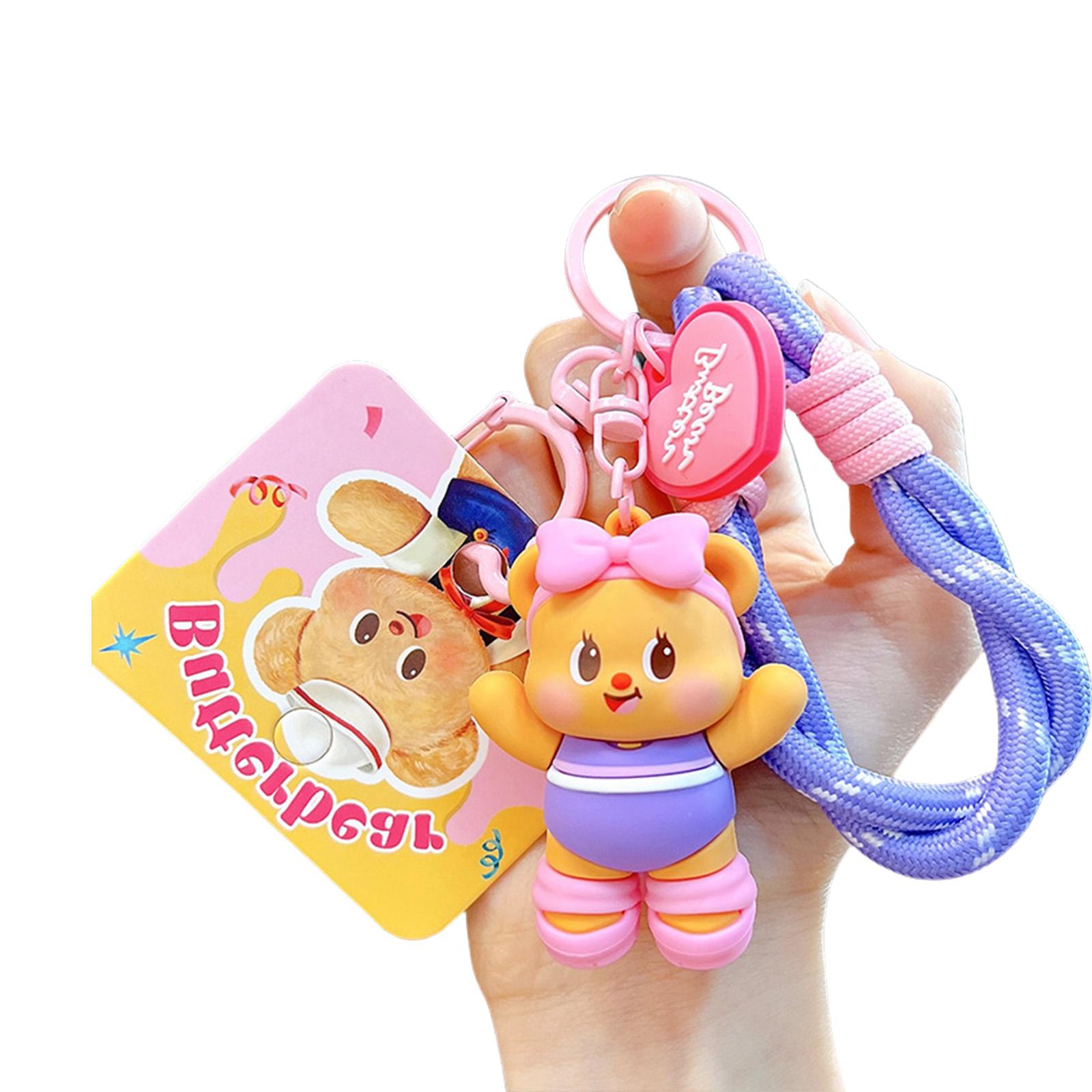 

Cute Cartoon Butter Bear Keychain Sporty Backpack Charm Bag Pendant Lightweight PVC Alloy Decors For Bags Gifts фиолетовый