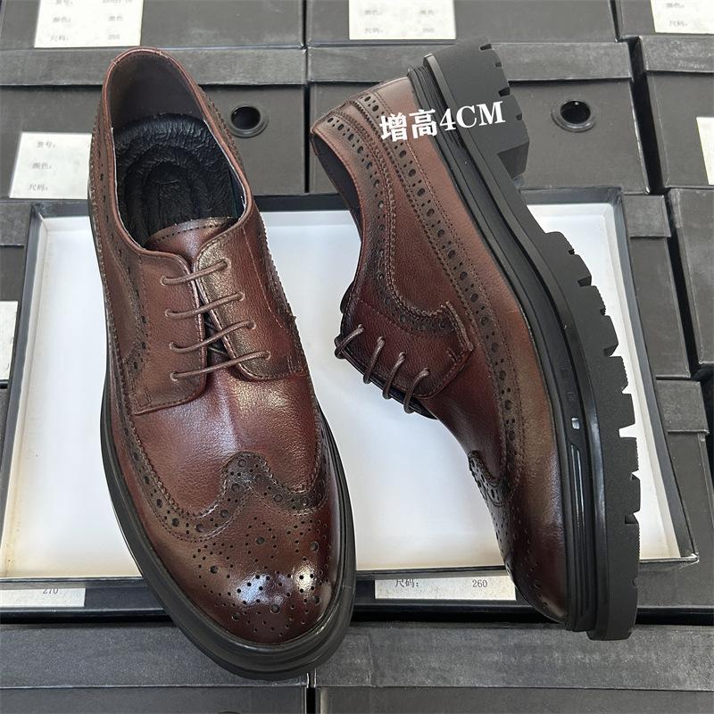 

Увеличение роста на 4 см/кожаные туфли Brock, мужские деловые туфли дерби, свадебные туфли жениха из натуральной кожи, мужские кожаные туфли 44 темно-коричневого