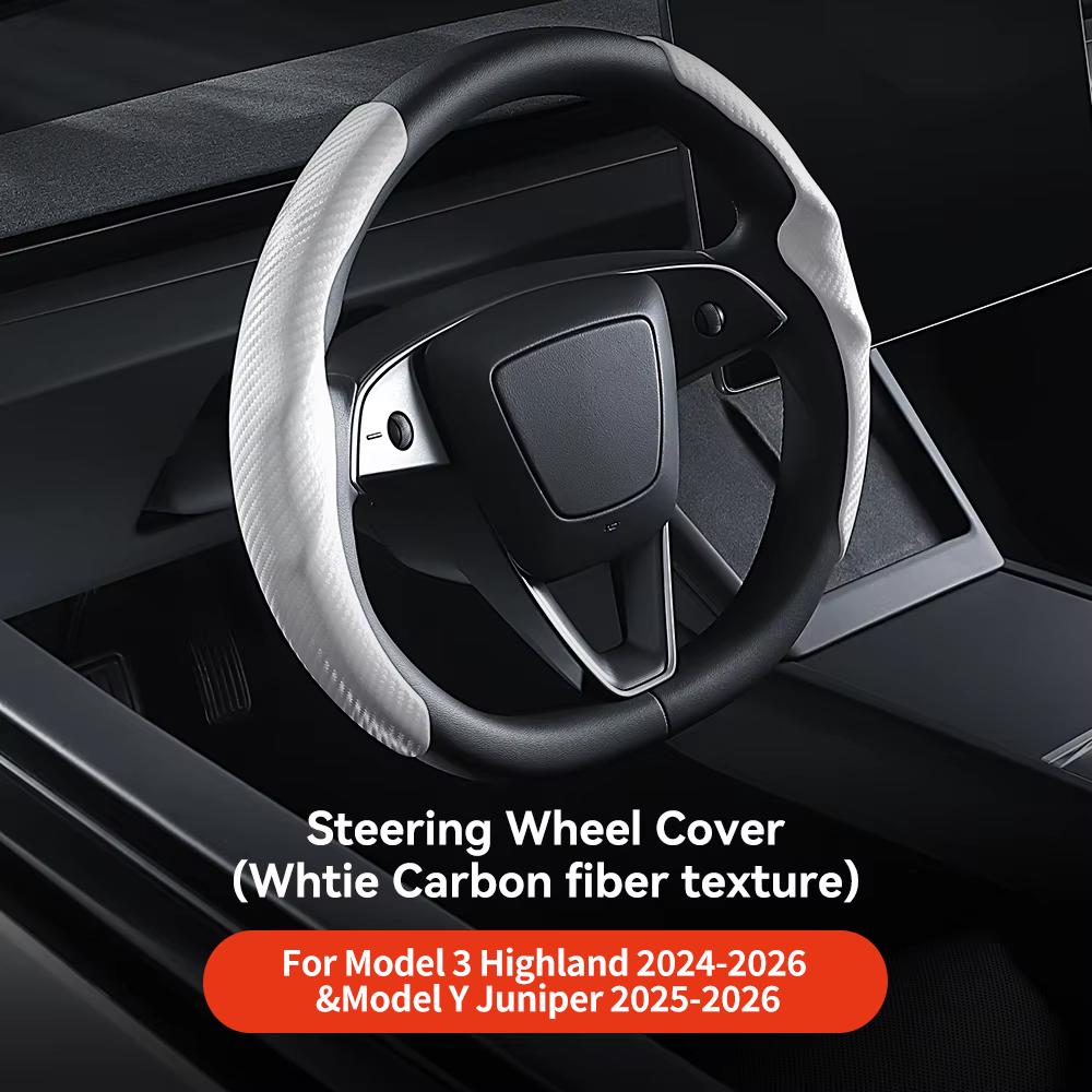 YZ For Tesla Model 3 Y Highland Juniper 2026 Suede velvet Car Steering Wheel Cover DIY carbon fiber texture Sport Steering Wheel
