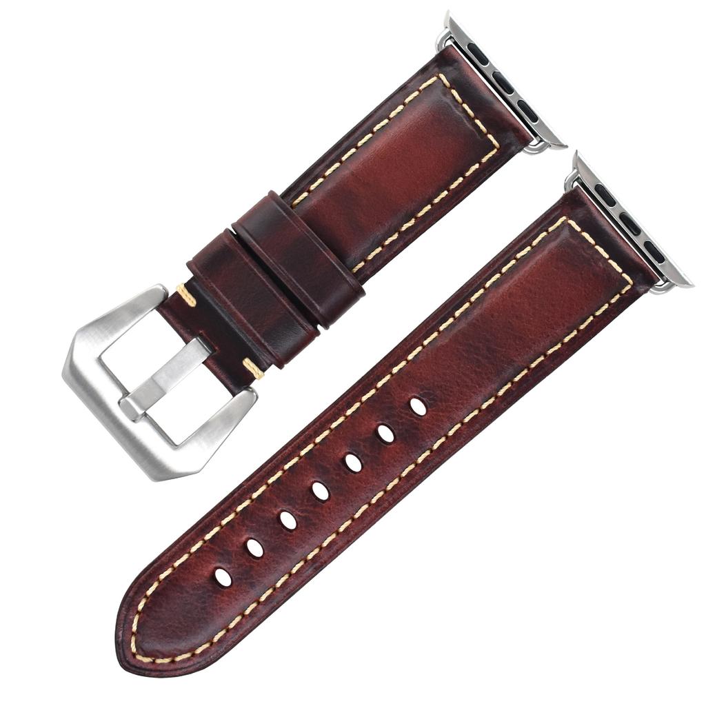 First Layer Real Cowhide Retro Leather Watch Strap Replacement for Apple Watch Series 1 2 3 4 5 7 8 9 SE Smart Watch Accessory