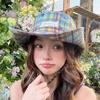 Sun Protection Plaid Fisherman Hat Wide Brim Sunscreen Bucket Hat Portable Women Sun Hat  Riding