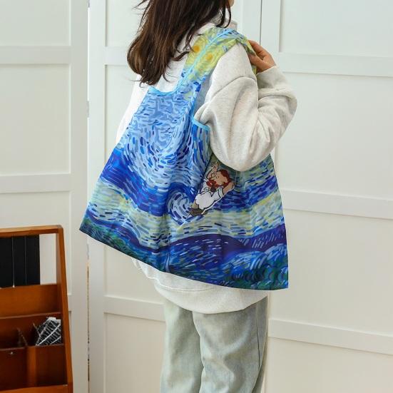 Shopping Bag Reusable Foldable Polyester Tote with Reinforced Stitching Compact Storage Bag for Fruits Vegetables