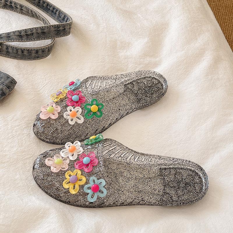 Scarpe Casual da Donna di Tendenza Scarpe Traforate Pantofole Sandali a Punta Quadrata Infradito Piatte Trasparenti