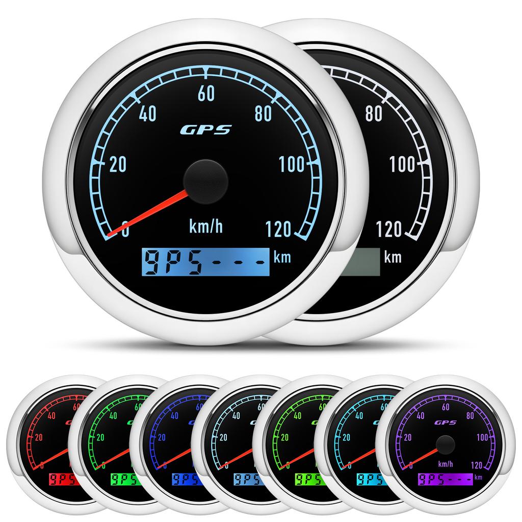 Custom 7 Color LED Universal 80MM GPS Speedometer 0-120kmh 0-60kmh Speed Meter For Boat Car Yacht 80MPH Odometer With Antenna