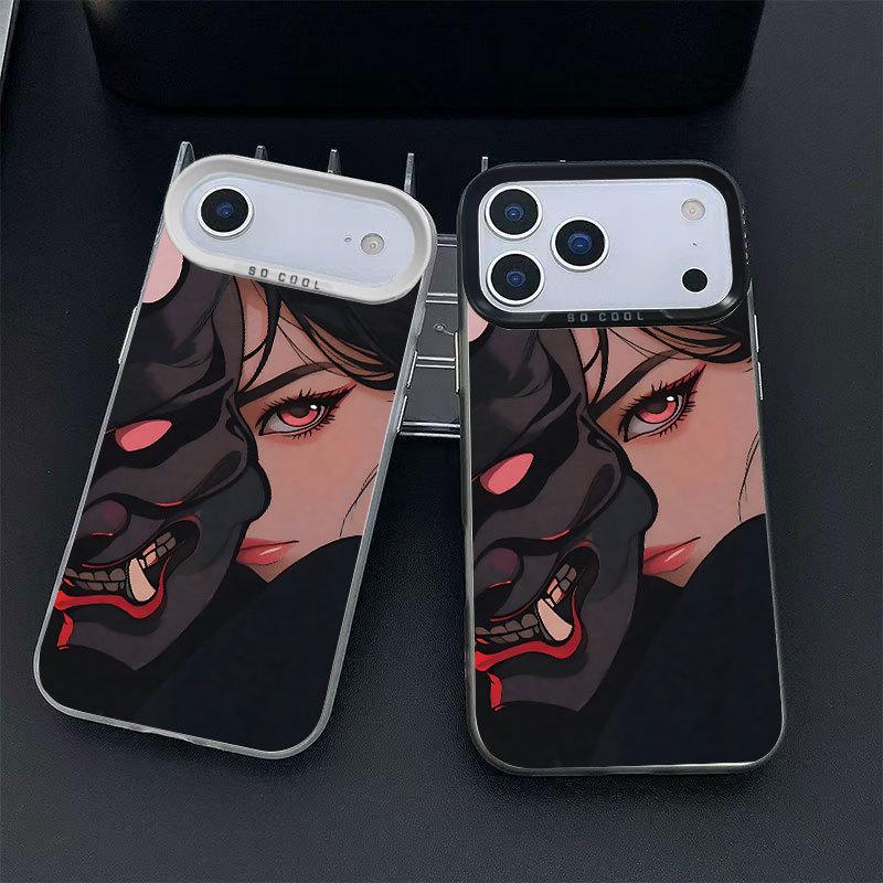 Silver Cartoon Masked Girl Phone Case for iPhone 17, 16 Pro Max, 15 Pro, 14, 13