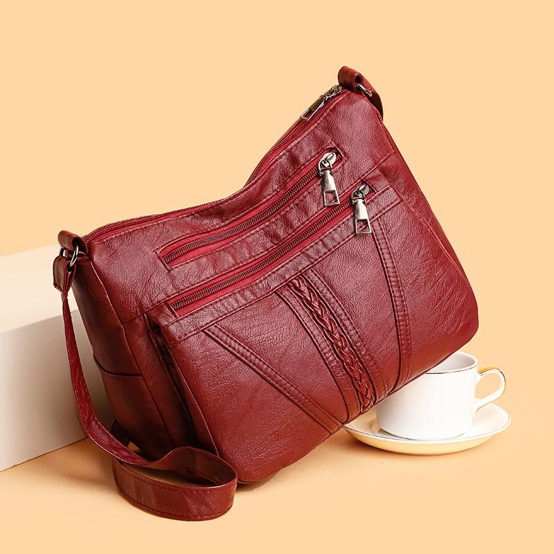 2025 New Fashion Women's Bag Large-capacity Soft Leather Messenger Bag Waterproof and Lightweight Multi-pocket Simple Versatile Shoulder Bag
