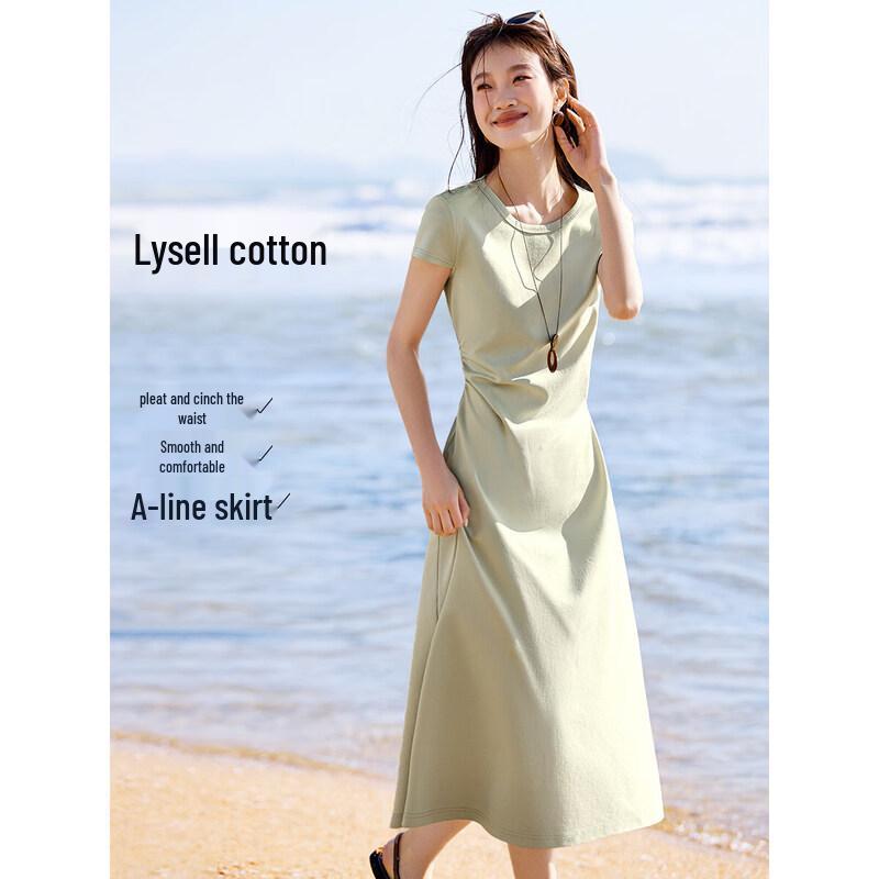 Women s Lyocell Blend Pleated A-Line Midi Dress M