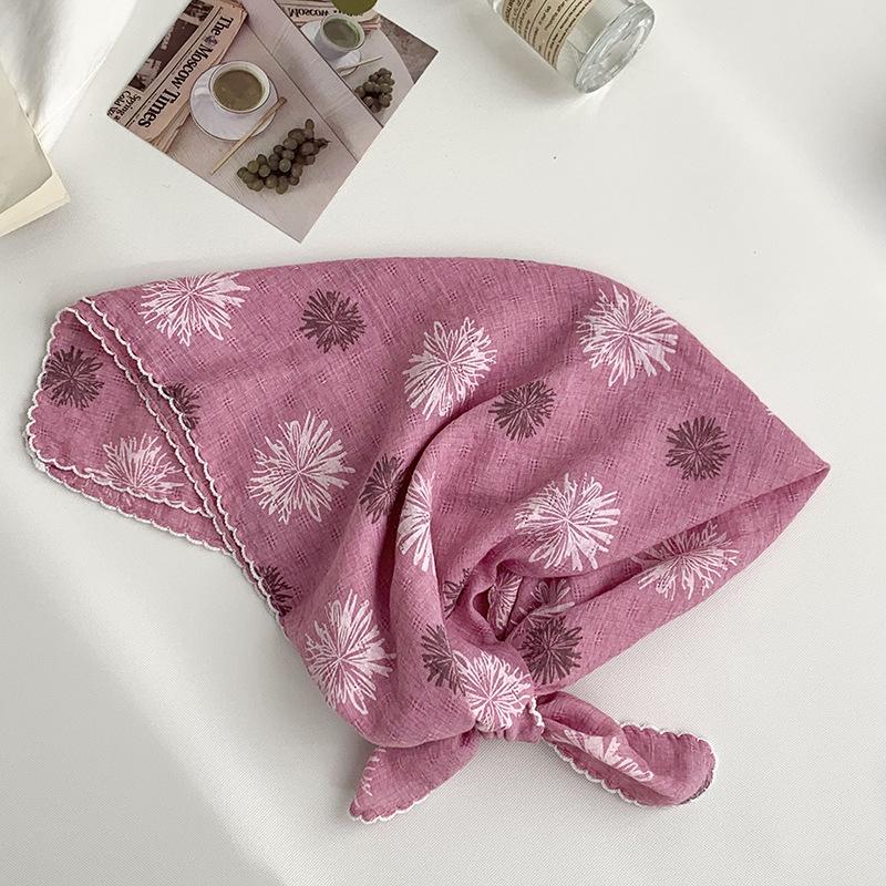 Cotton and linen silk scarf neck small square scarf summer retro literary floral decoration neck protection small scarf scarf headscarf headband