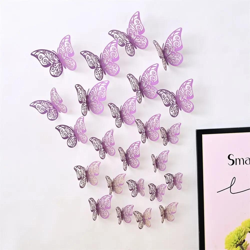12PCS/Pack Beautiful Wedding Hollow-Carved Wall Decals Hollow Butterflies Decals Wall Art Decor 3D  Stickers
