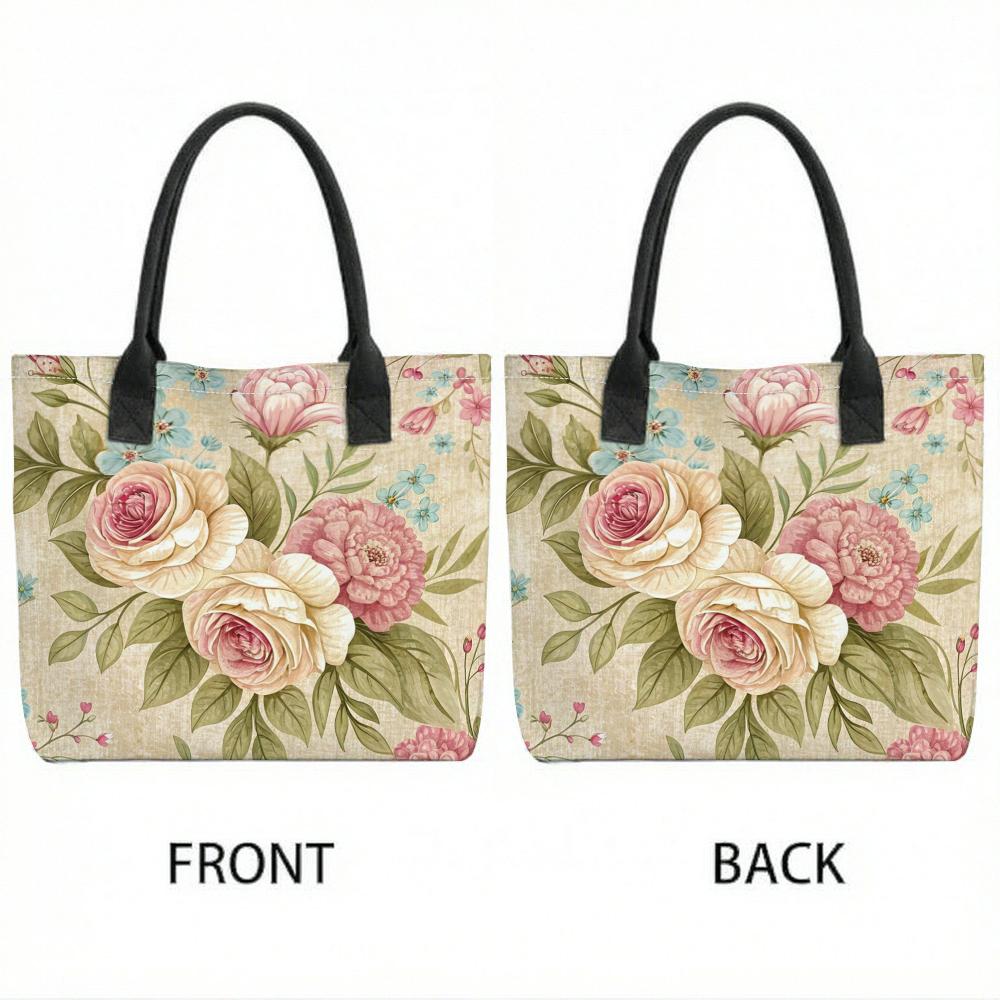 Vintage Floral Tote Bag for Women Stylish Casual Large Capacity Shoulder Handbag for Daily Travel Shopping