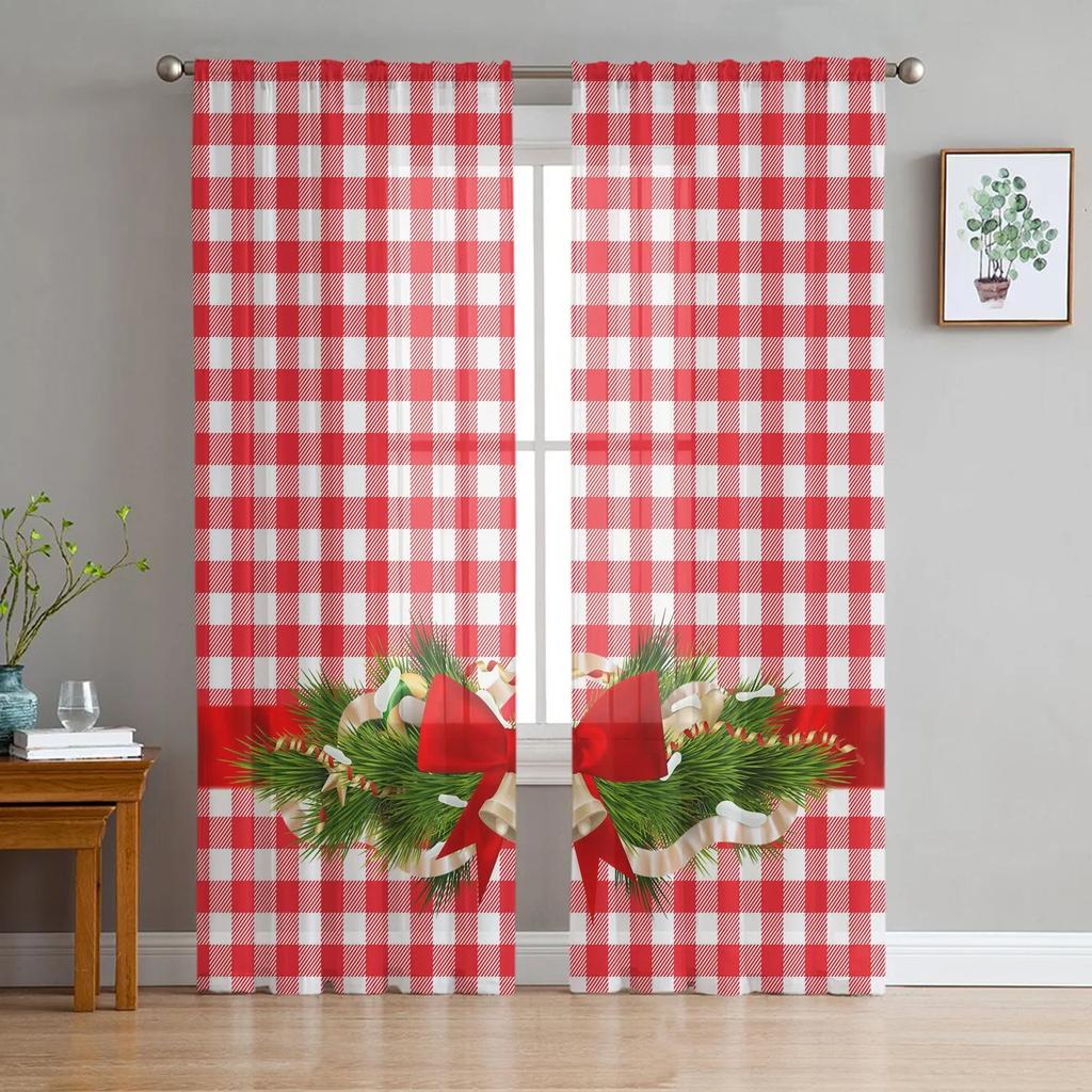 Pink Plaid Tulle Curtains For Living Room Bedroom Kitchen Decoration Chiffon Sheer Voile Window Curtains Transparent Drape