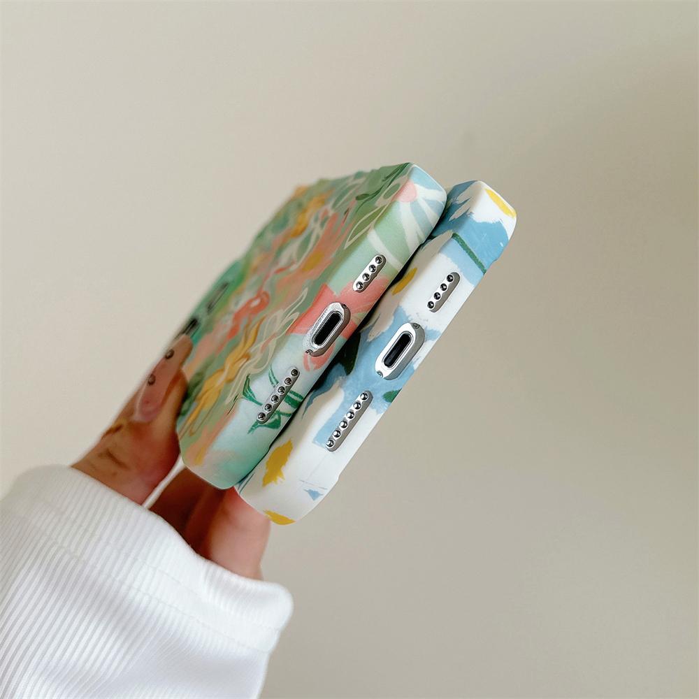 Carina Custodia per Telefono con Fiori 3D ad Acquerello Plissettata e Arricciata Per iPhone 15 14 13 Pro Max 11 12 Pro Max Cover Luminosa Floreale Antiurto