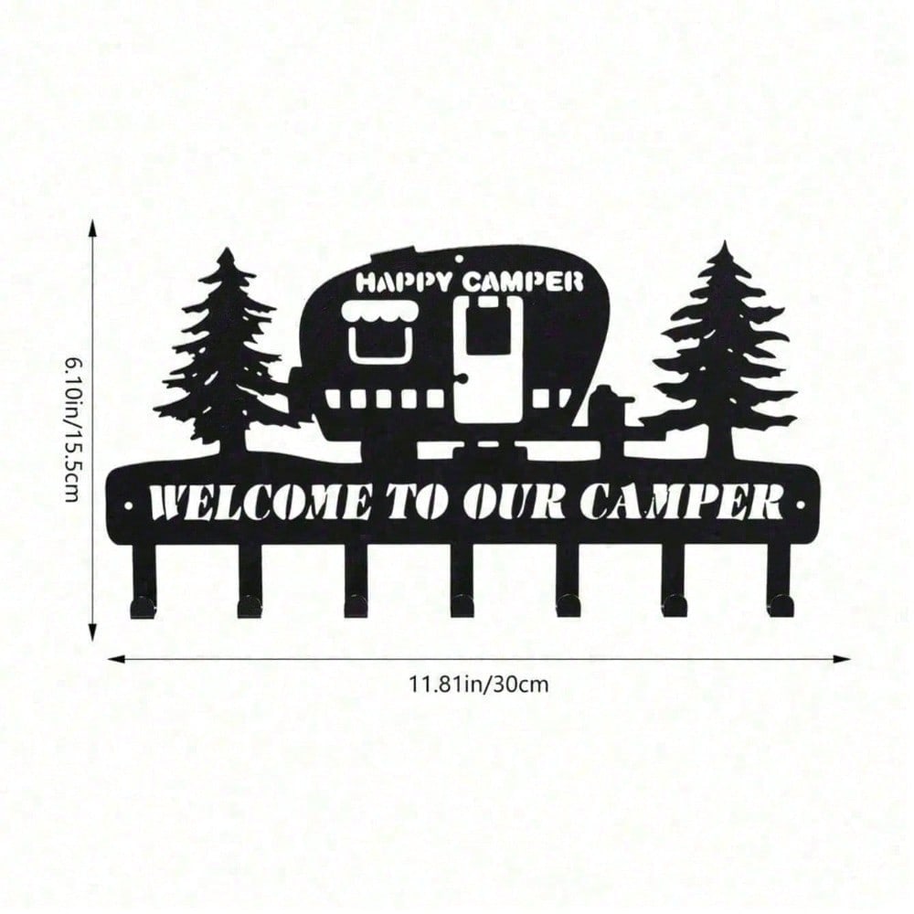 Happy Camper RV Metal Key Holder, Welcome To Our Camper Wall Hook