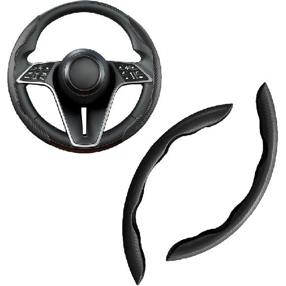 Carbon Fiber Steering Wheel Cover, 3-Piece Set Anti-Skid Comfortable Grip Segmented Butterfly Design, Easy Snap-On Tallation Universal Fit 99% Cars,