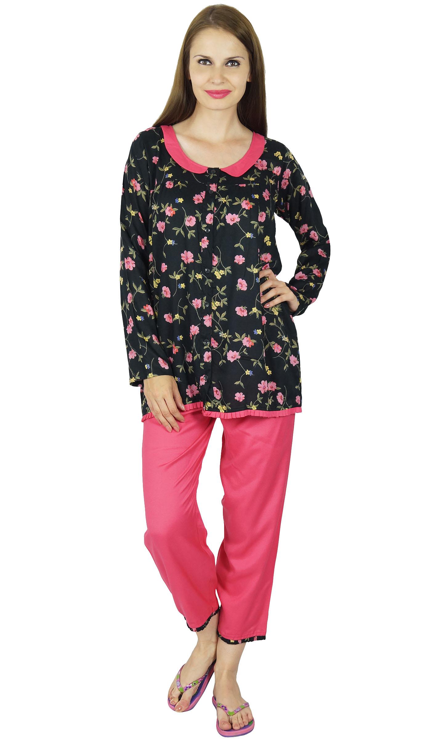 

Bimba Women Chic Style Rayon Night Wear Pajama Set Full Sleeve Shirt with 14 чёрный