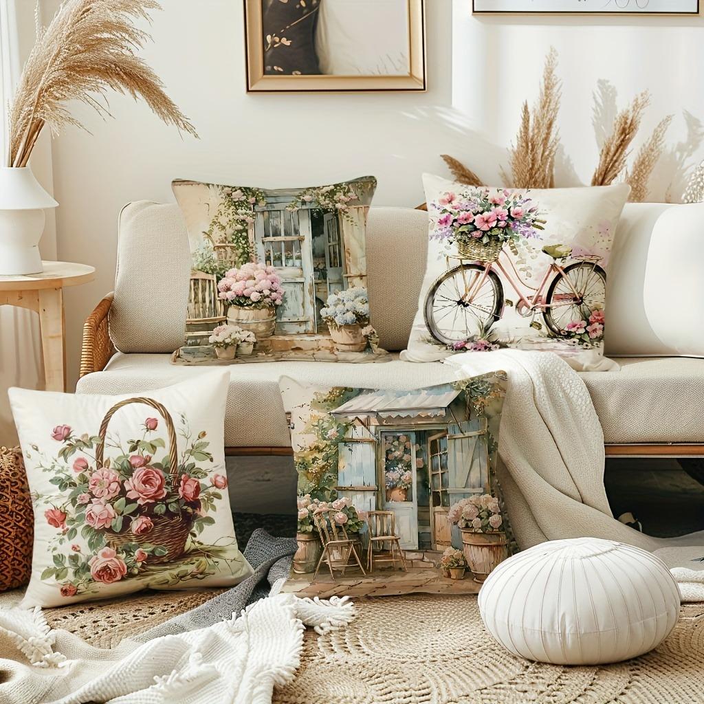Country flower bicycle pattern printing pillowcase home room decoration pillow cover living room sofa chair cushion cover
