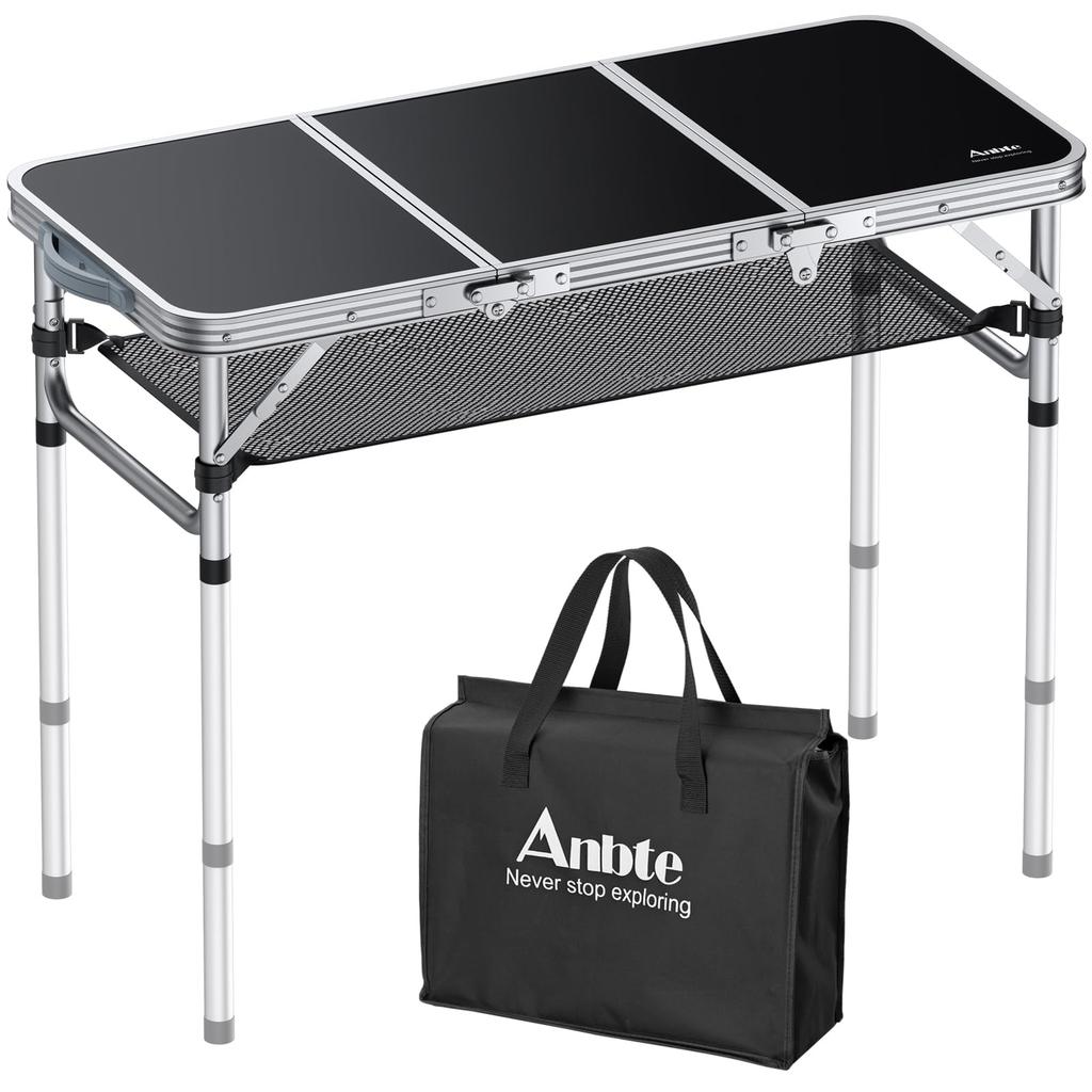 Anbte Folding Camping Height for both Outdoor and Indoor Maximum Made of Comes with Storage Lightweight and Perfect for and the Beach Table, 3-level