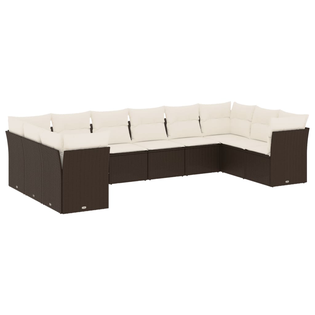 Vidaxl 10-Cz. Garden Furniture Set With Cushions, Brown Polyrattan
