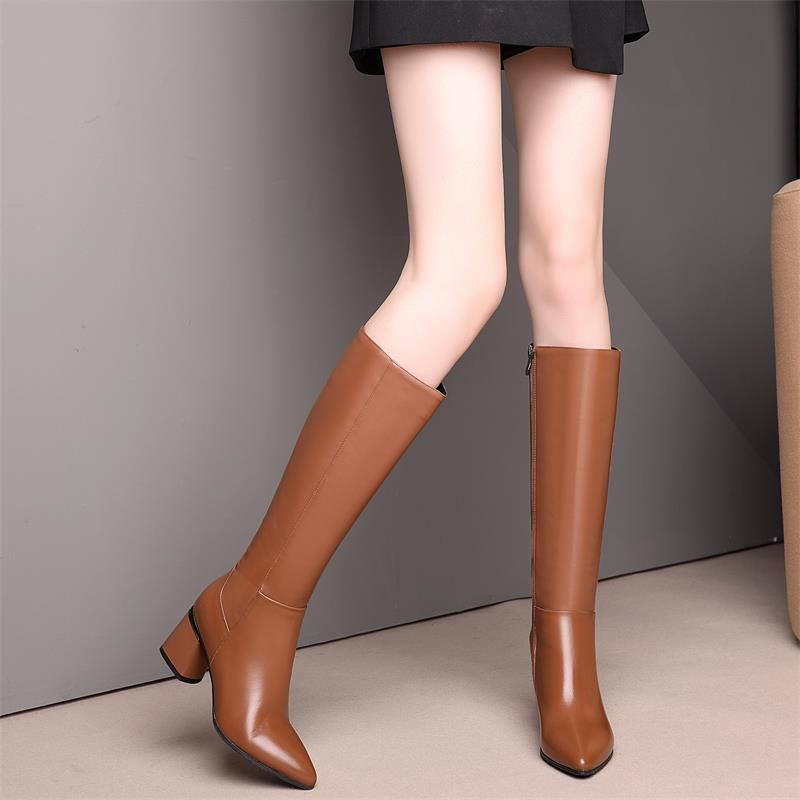Fashion Autumn Winter Fleece-Lined Leather Women's Half High Boots Hot New in Ladies Mid Calf Shoes Comfortable and Elegant 2025 Pu Boot
