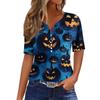 Women's T Shirt Tee Halloween Printed Button Short Sleeve Tunic Daily Weekend Fashion Basic V- Neck Regular Top