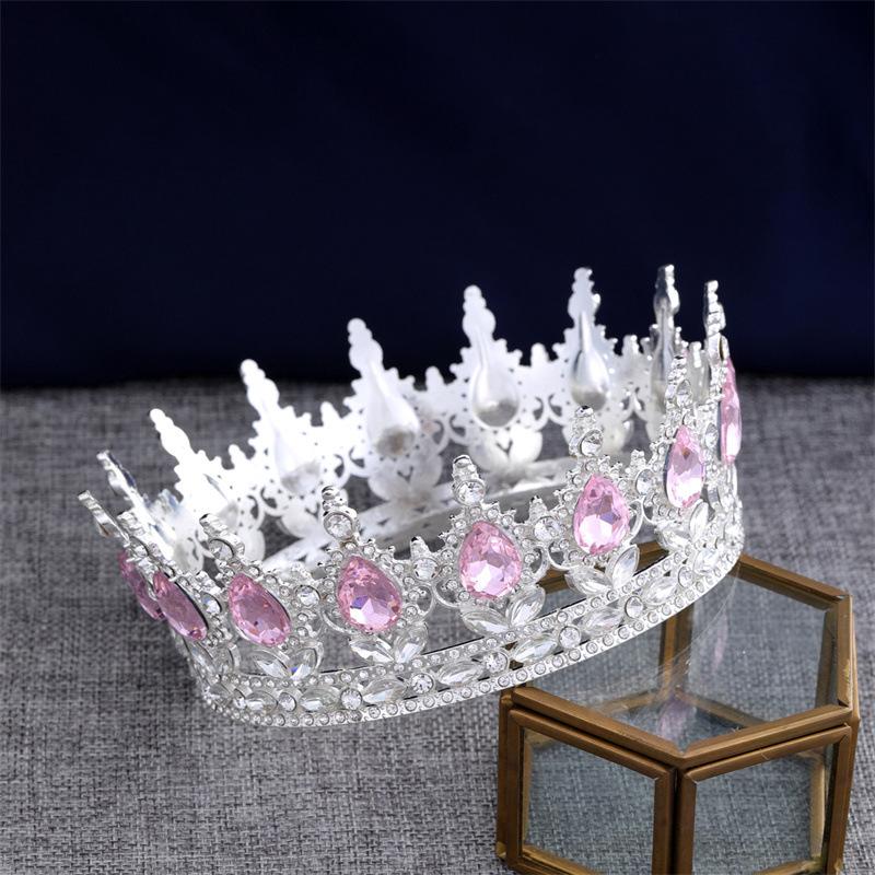 

European and American Style Queen s Retro Colorful Crystal Round Large Crown The Same Baroque Princess Wedding Headpiece Y14188YY-