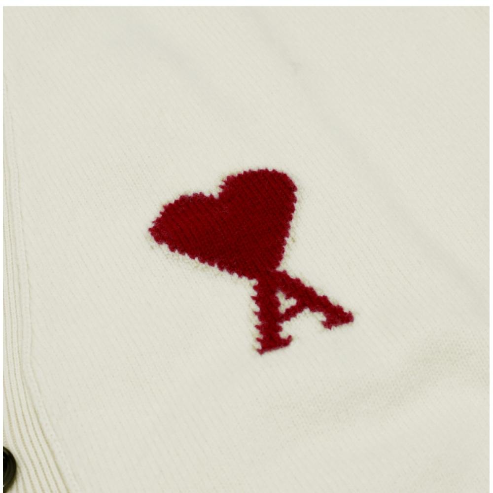 Ami Big Heart Logo Intarsia V Neck Cardigan Model Ukc367 018 154