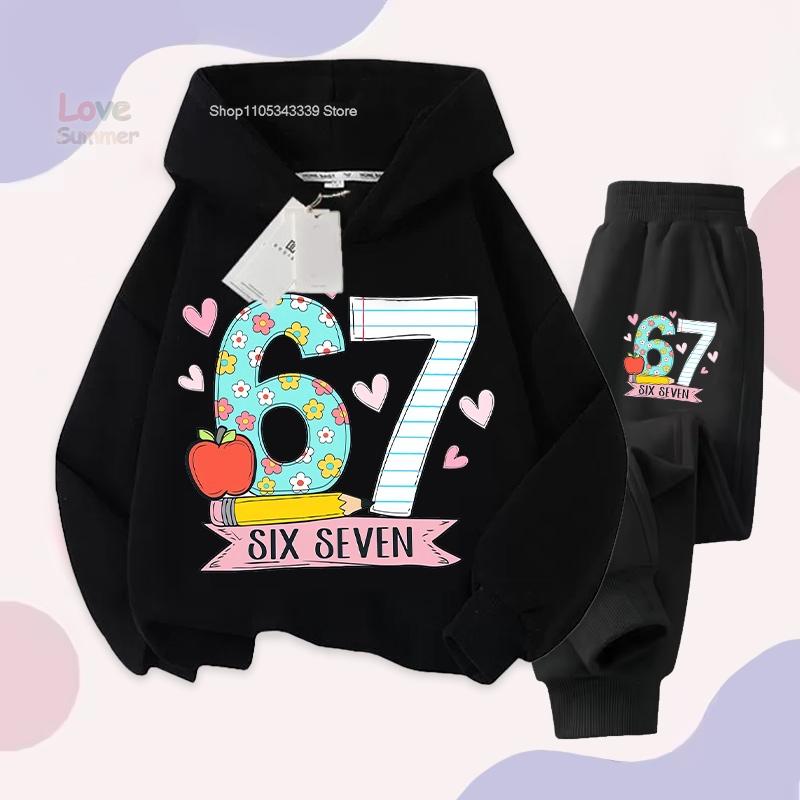 New Winter 2026 Six Seven Italian Brainrot 67 Number Girls hoodie Pants Casual Sports Set Children's Sweatshirt Hoodie suits