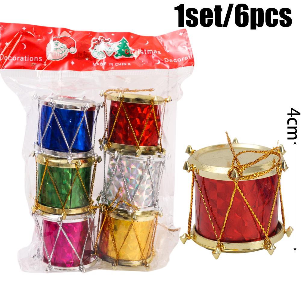 6/60pcs Colorful Glitter Drum Pendant Mini Christmas Tree Ornaments New Year Party Decor Christmas Hanging Decoration Pendants
