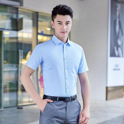 TLLOMAN Men's Light Blue Short Sleeve Business Shirt