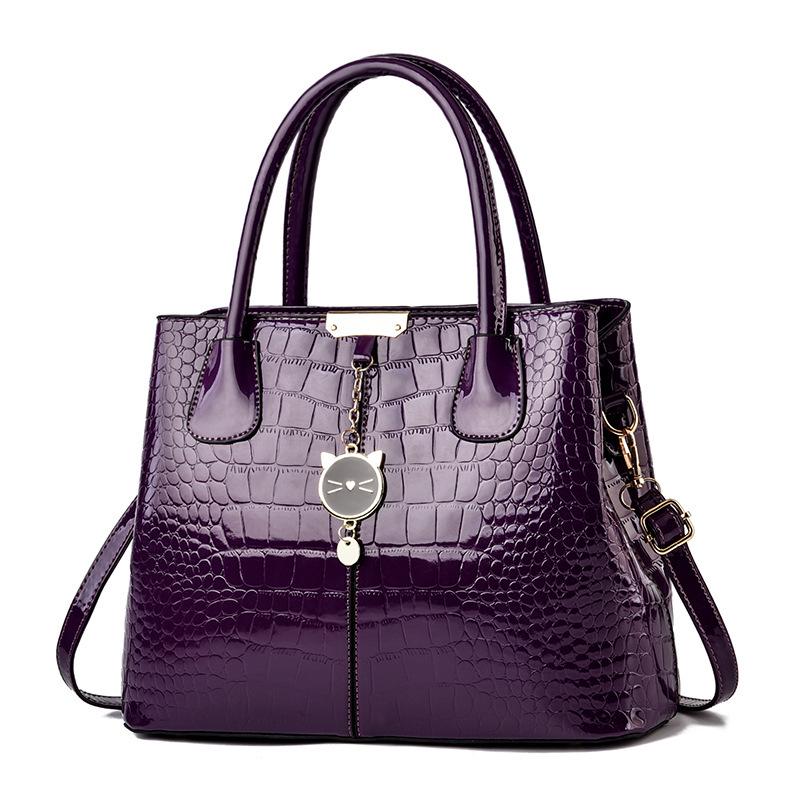 Women's Large Capacity Bright Leather Handbag - 2025 Autumn/Winter Stone Pattern Shoulder Bag