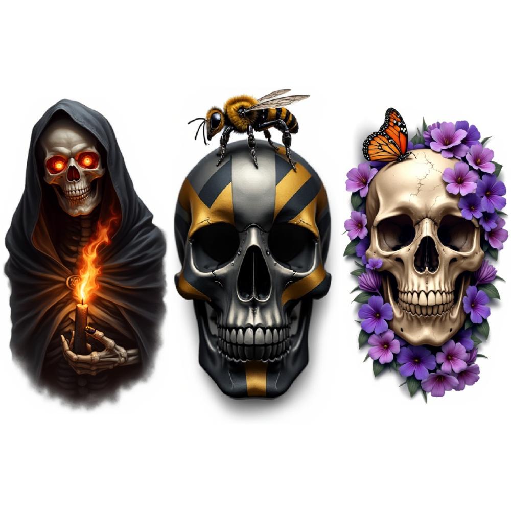 3 шт. Временные татуировки Реалистичные временные татуировки Кот Череп Змея Череп В капюшоне Череп Для рук Взрослых Бедер