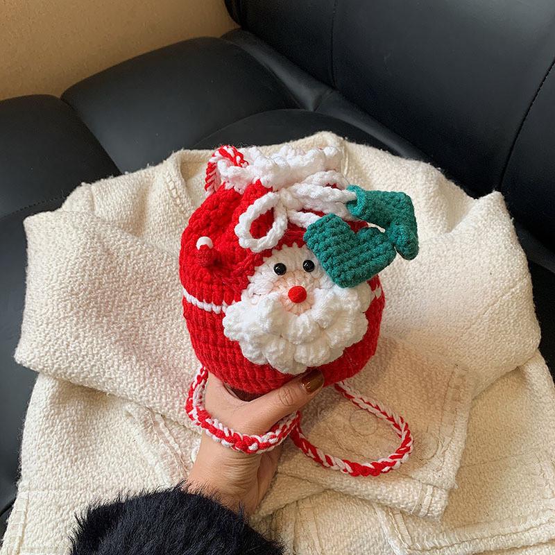 

Santa Hand Claus Crocheted Knitted Crossbody Bag With Soft Texture Gift Fashion красный