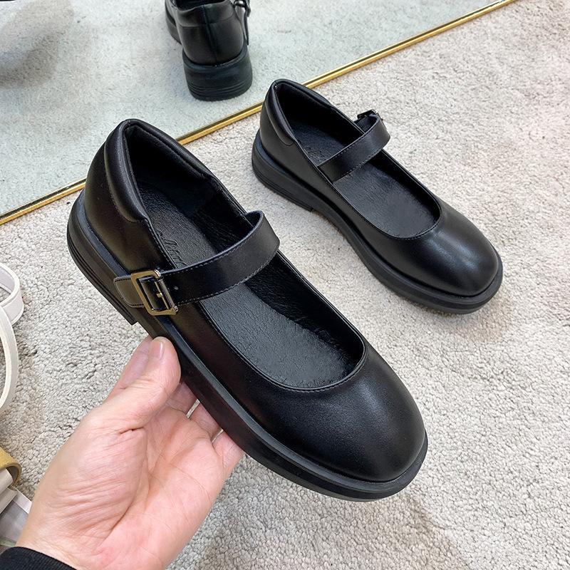 Coarse Heel Shoes Medium Heel Hepburn Shoes Mary Jane Shoes Women's Retro Small Leather Shoes Uniform Shoes Single Shoes Shoes Shoes