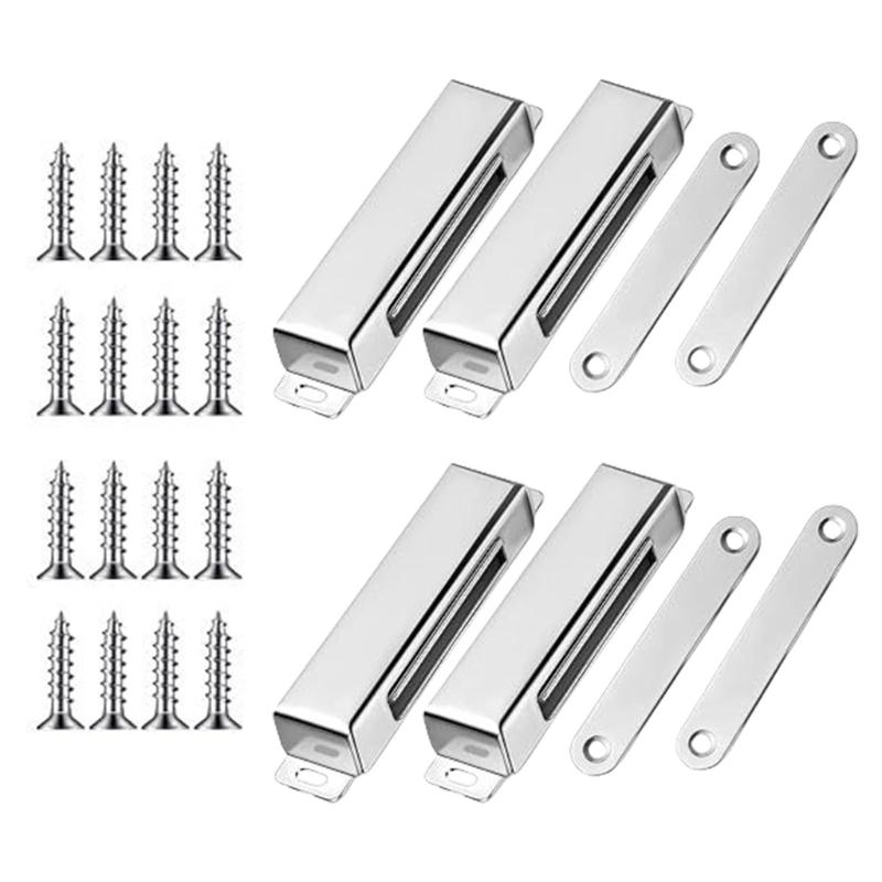 4Pieces Magnetic Door Latches Sturdy Stainless Steel Automatic Shut Mechanism for Cupboard Closet Wardrobe Room Door