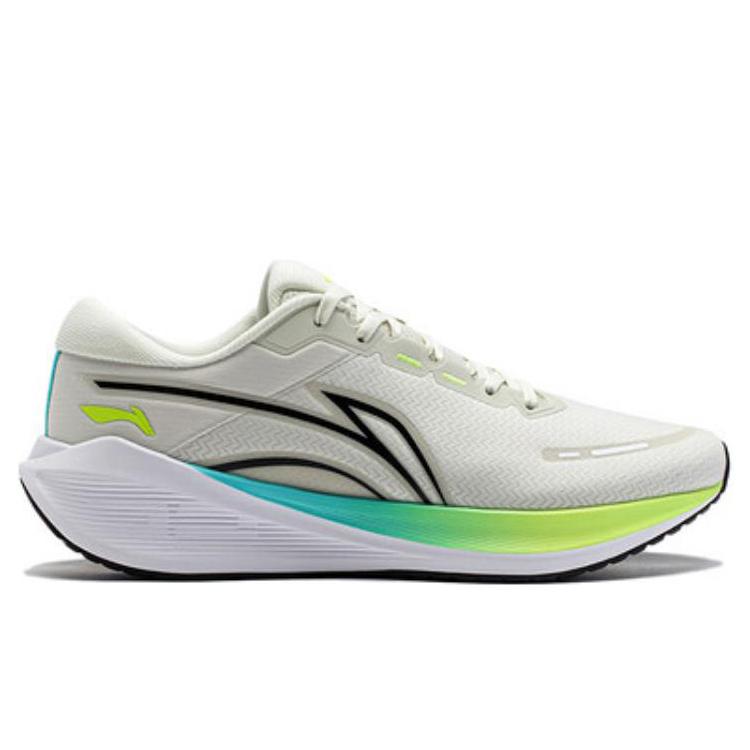 New LiNing Wave V2 Cushioning, Slip Resistant, And Abrasion Resistant Low Top Casual Running Shoes Men's White Green ARST053-4