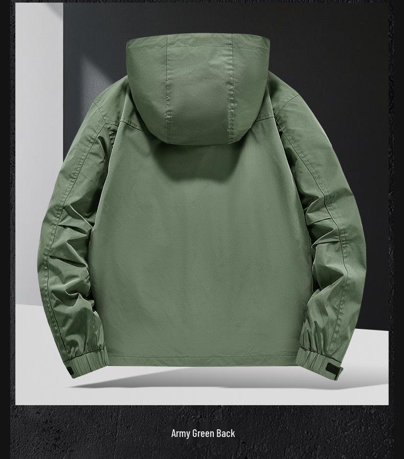 Winddichte Kapuzenjacke mit Fleecefutter, Arbeitsmantel mit mehreren Taschen, Lässiger lockerer Schnitt für Frühling und Herbst, Ideal zum Angeln und Fotografieren.