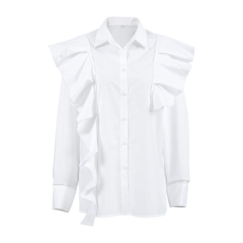 

Fashion Elegant Ruffles Lapel Shirt Sleeve Loose Work Clothing Fall and Winter Niche Style Blouses White S(Suggested 47.50 kg-52.50 kg)