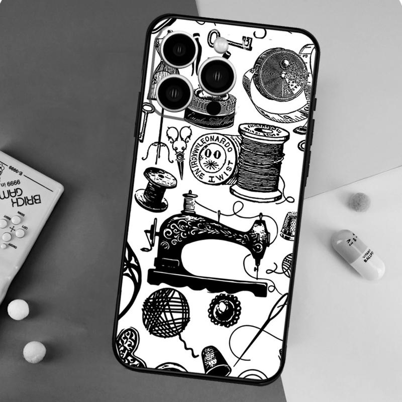 Sewing Scissors Buttons Phone Case For iPhone 17 16 15 14 12 11 13 Pro Max Mini 15 16 Plus 16e 17 Air Bumper Cover