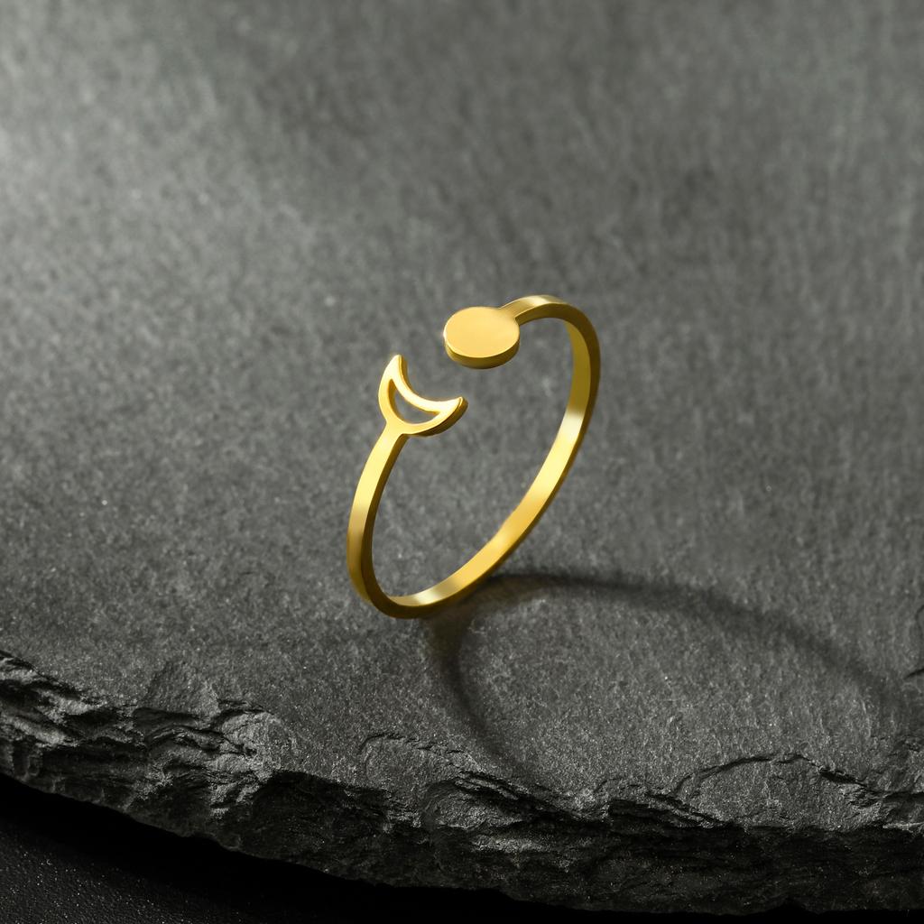Skyrim Hollow Solid Sun Moon Stainless Steel Open Ring Women'S Girls Fashion Minimalist Birthday Gift Jewelry Gift New