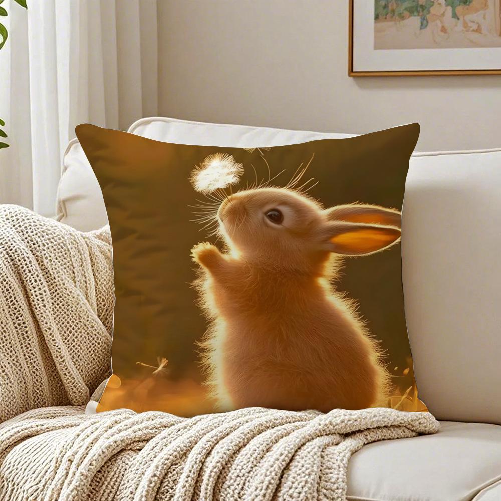 Cute Rabbit Pillow Case Organic Short Plush Cushion Covers Breathable Washable WrinkleResistant